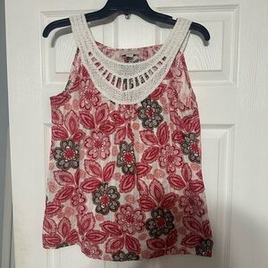 Loft Floral Sleeveless Top with Crochet Detail